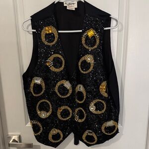 Embellished Black Sequin Vest Tunic with Gold Accent Circles
